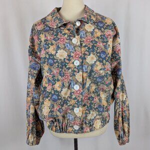 Darlyn Designs Vintage Corduroy Floral Jacket Round Collar Roses Made USA Size M
